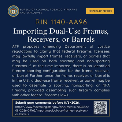 ATF: Importing Dual-Use Frames, Receivers, or Barrels