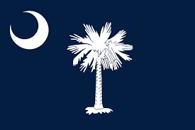 Flag of South Carolina featuring a white palmetto tree and crescent moon on a blue background.